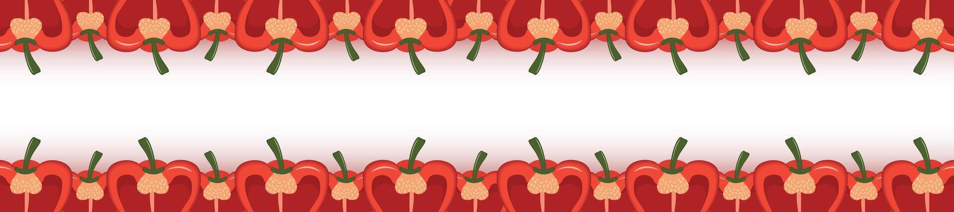 Cute cartoon red pepper frame. Vegetable pepper border vector