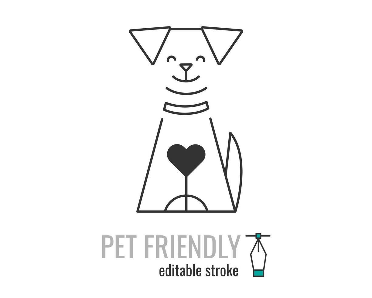 Pet Friendly line icon. pet care symbol. Dog Love Heart with cute smiling dog pictogram. Pets allowed public places sign. graphics illustration EPS 10. Editable stroke. vector