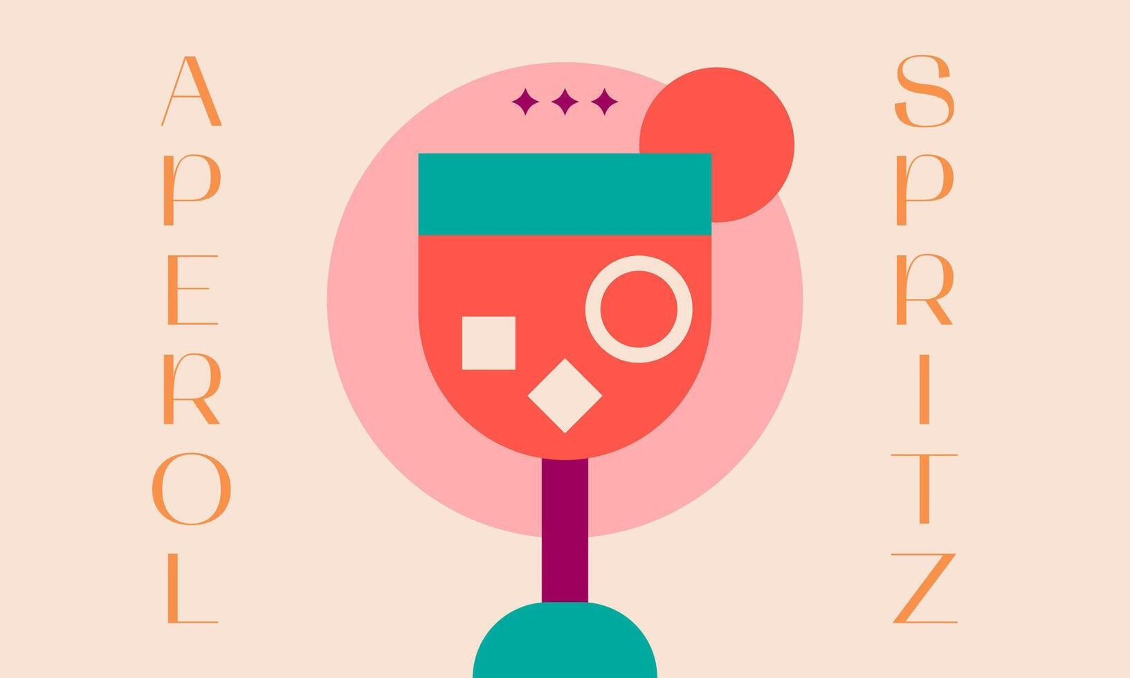 Glass of aperol spritz.Summer cocktail aperitif with oranges and ice cubes. Summer cocktail print.Aperol spritz geometric style. illustration EPS 10 vector
