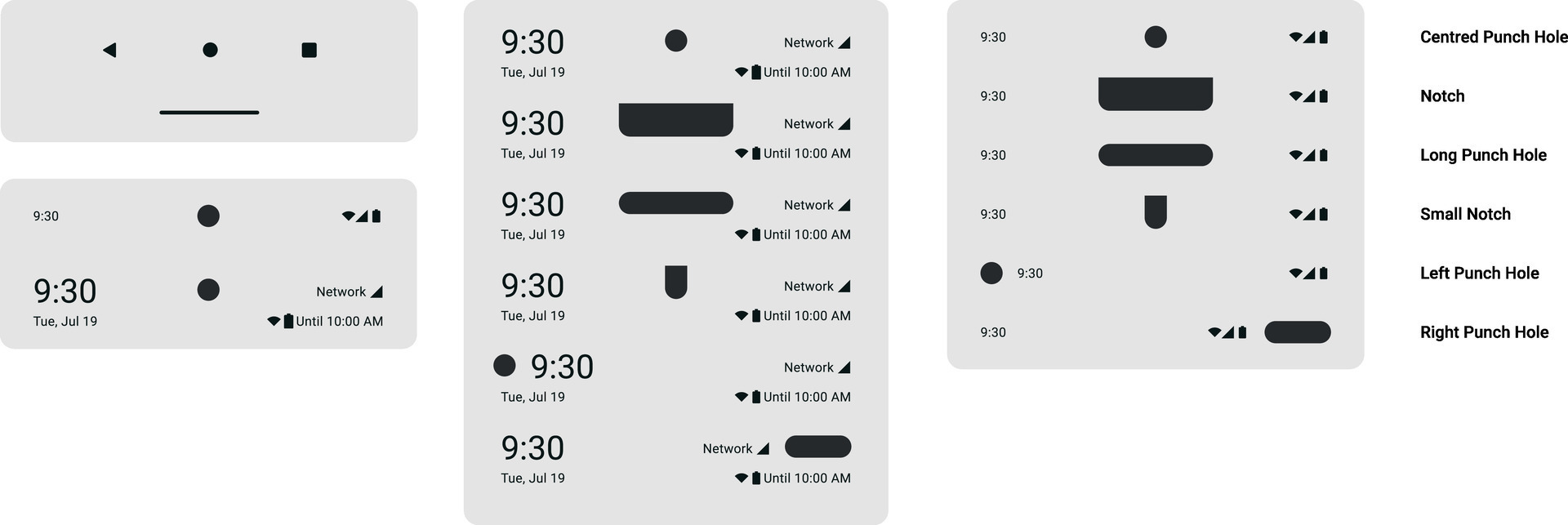 Status bar Notch and punch hole display battery level time