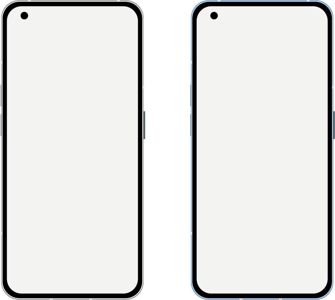 Modern realistic Nothing blank smartphone mock up dot notch. Mutliple colour variants illustration. Device UI UX mockup for presentation template. Cellphone frame with blank screen isolated vector