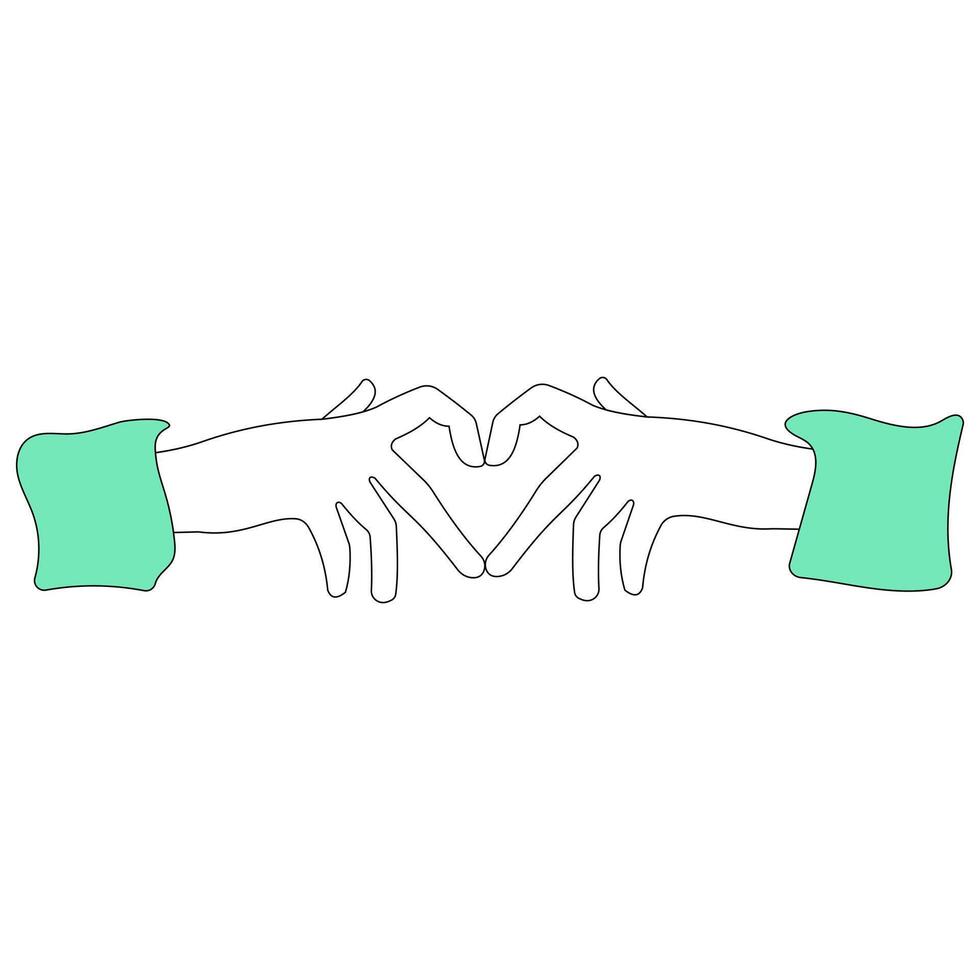 Heart shaped hand gesture icon isolated on white background. Line hand drawn illustration vector