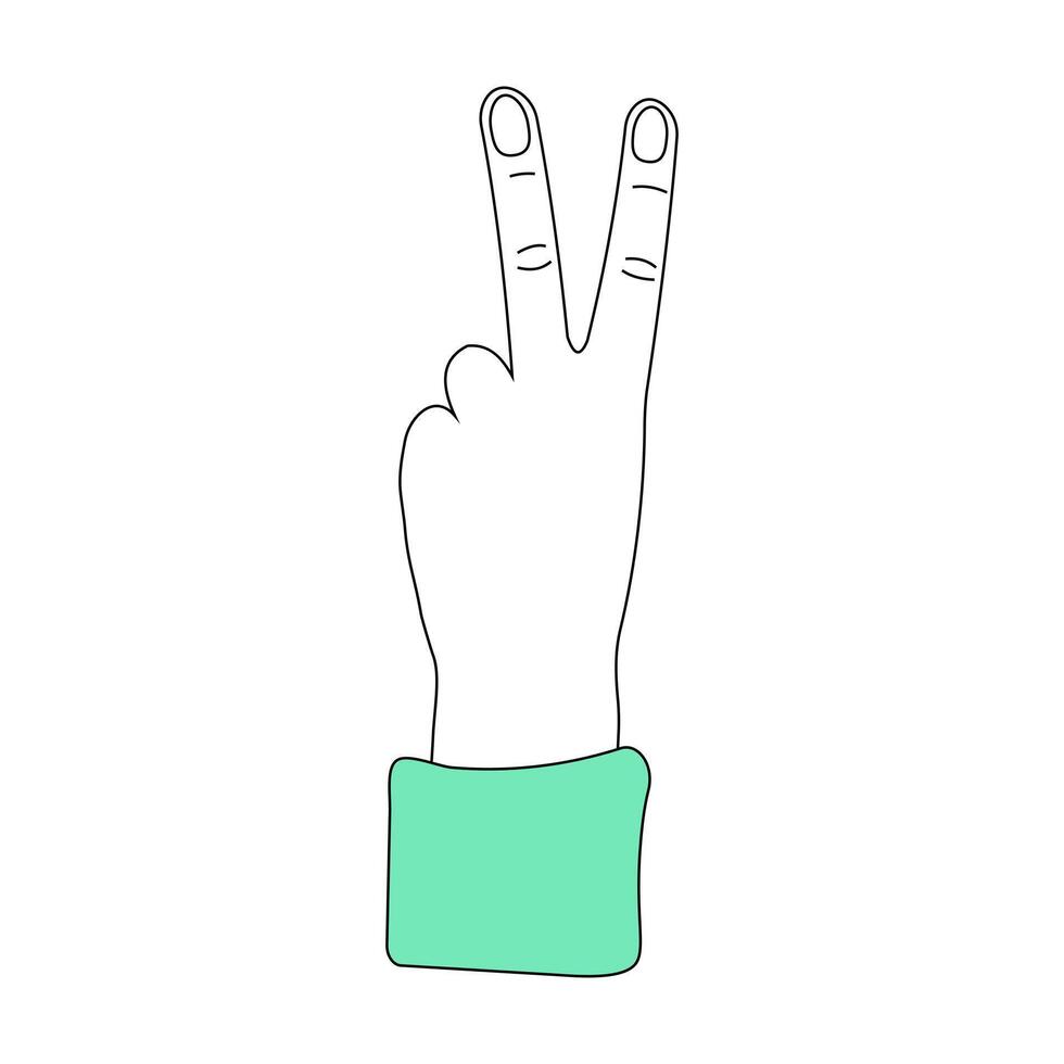 Peace hand gesture icon isolated on white background. Line hand drawn illustration vector