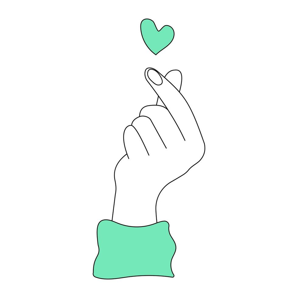 Hand gesture icon with heart isolated on white background. Line hand drawn illustration vector