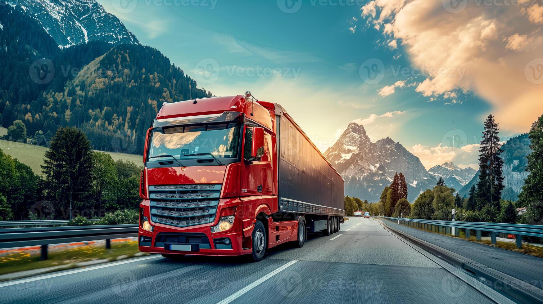 Truck driving on the autobahn spring, summer photo