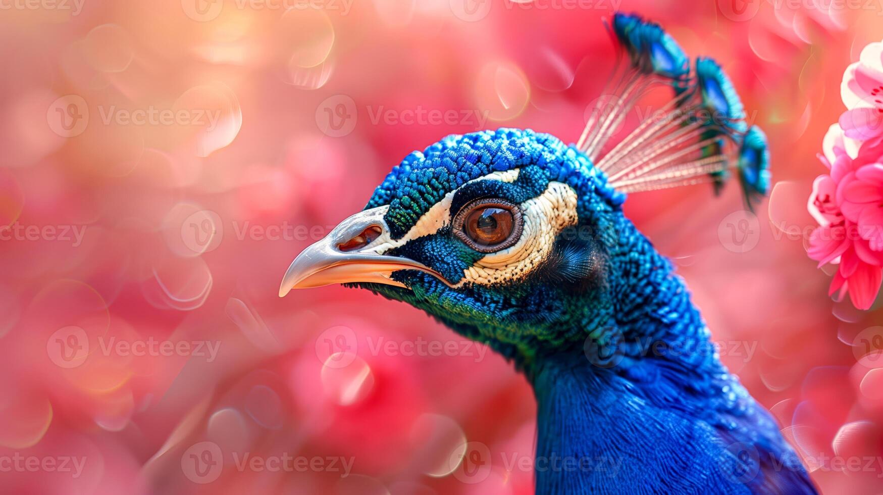 Peacock on pink hazy background photo