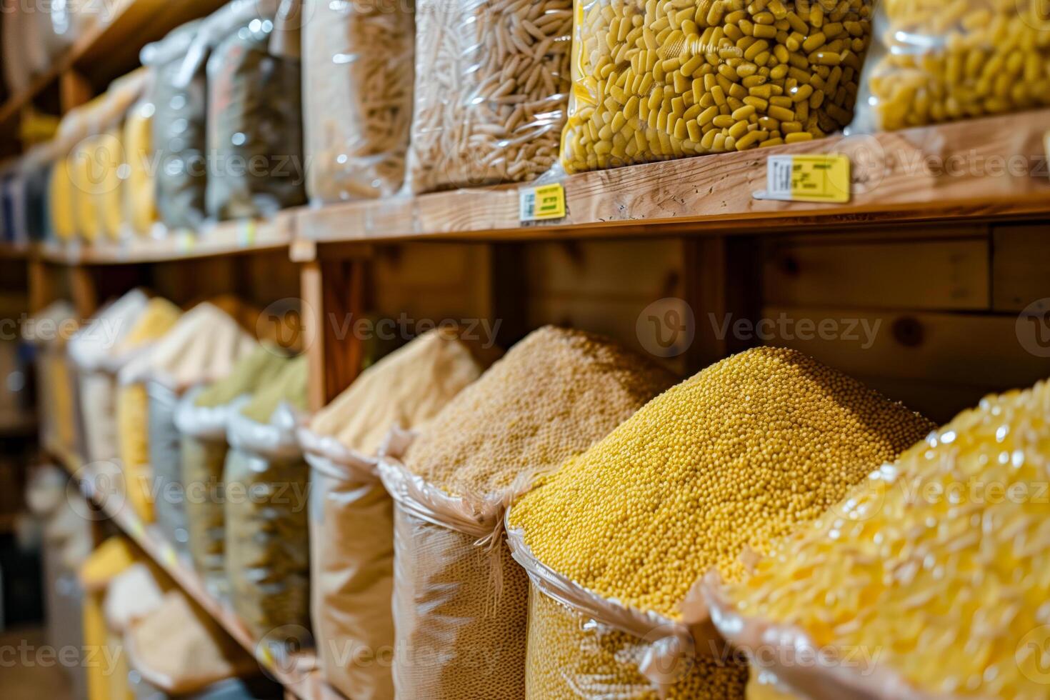 Close-up of store food shelf photo