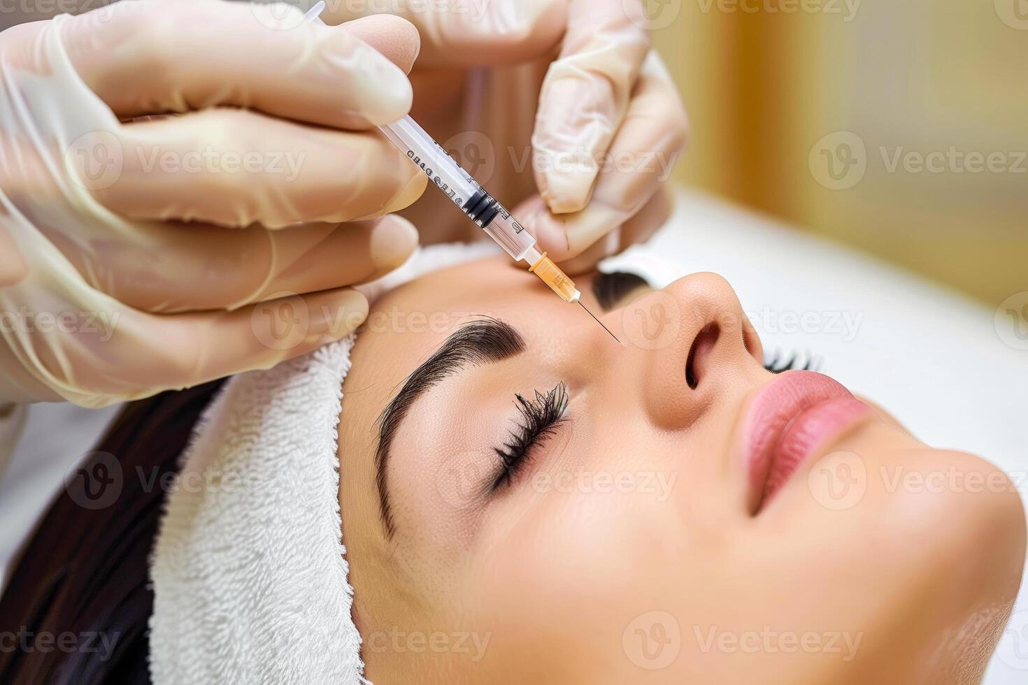 Woman receiving botox injection from doctor photo