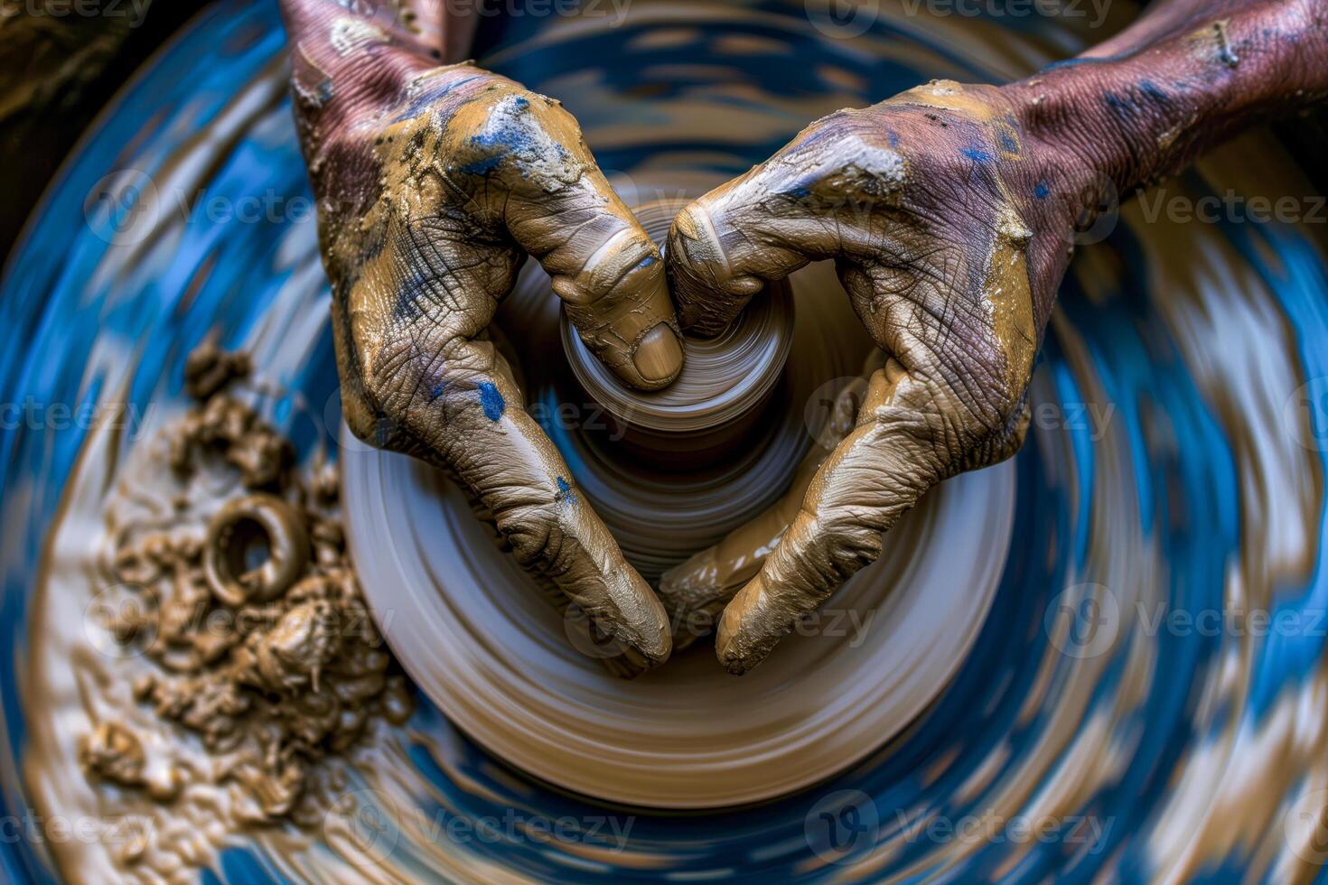 Hands forming on pottery wheel photo
