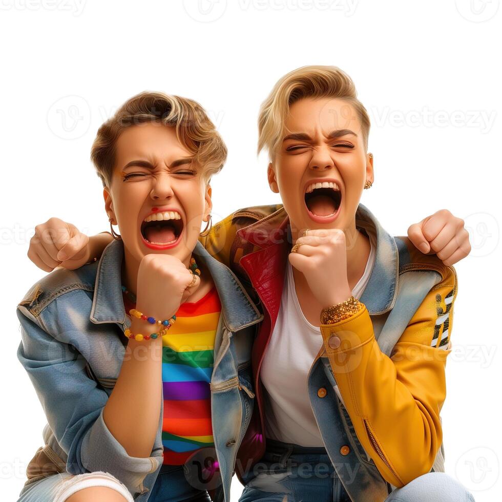 Two womans screaming LGBT pride photo