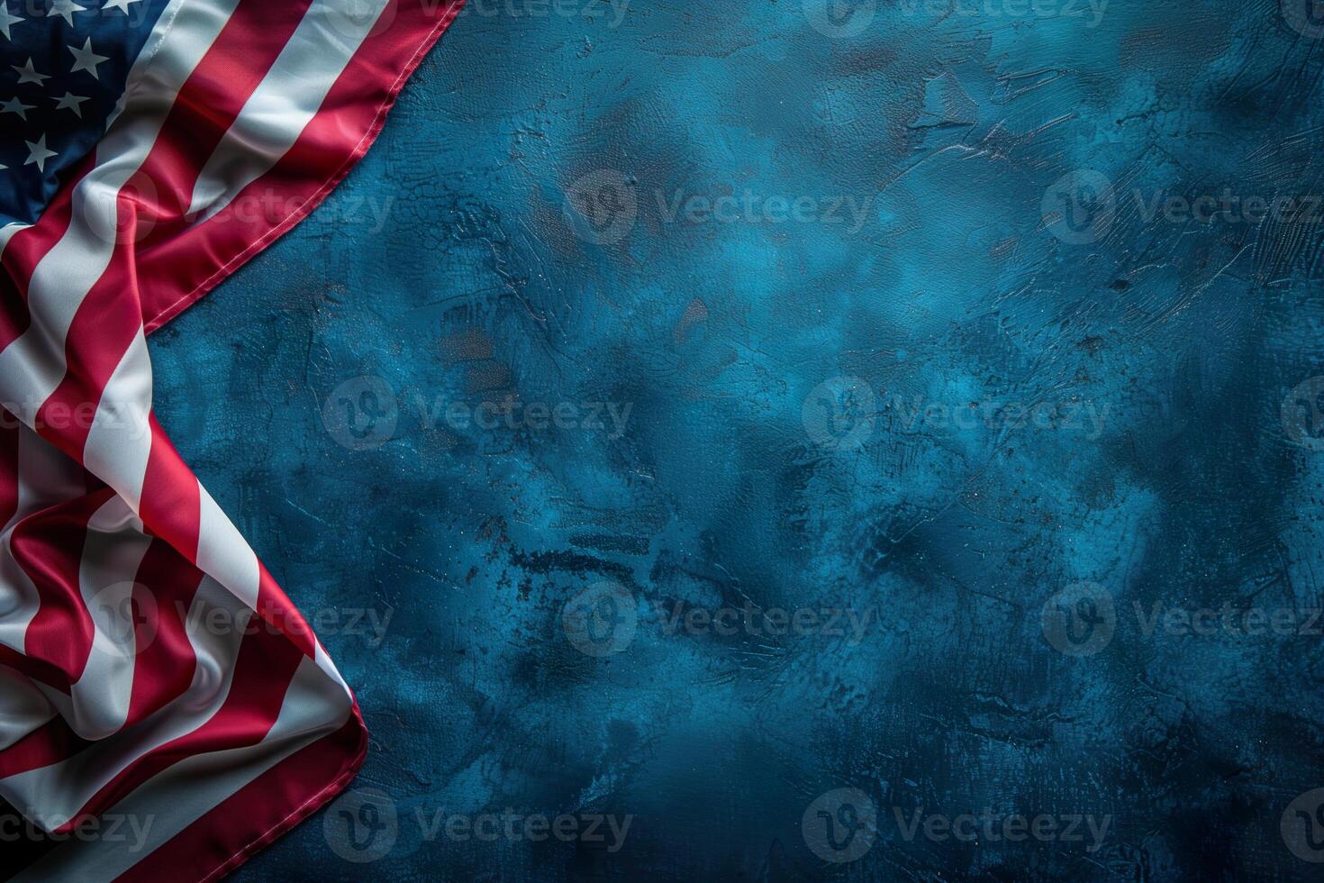 Grungy blue background with American flag photo