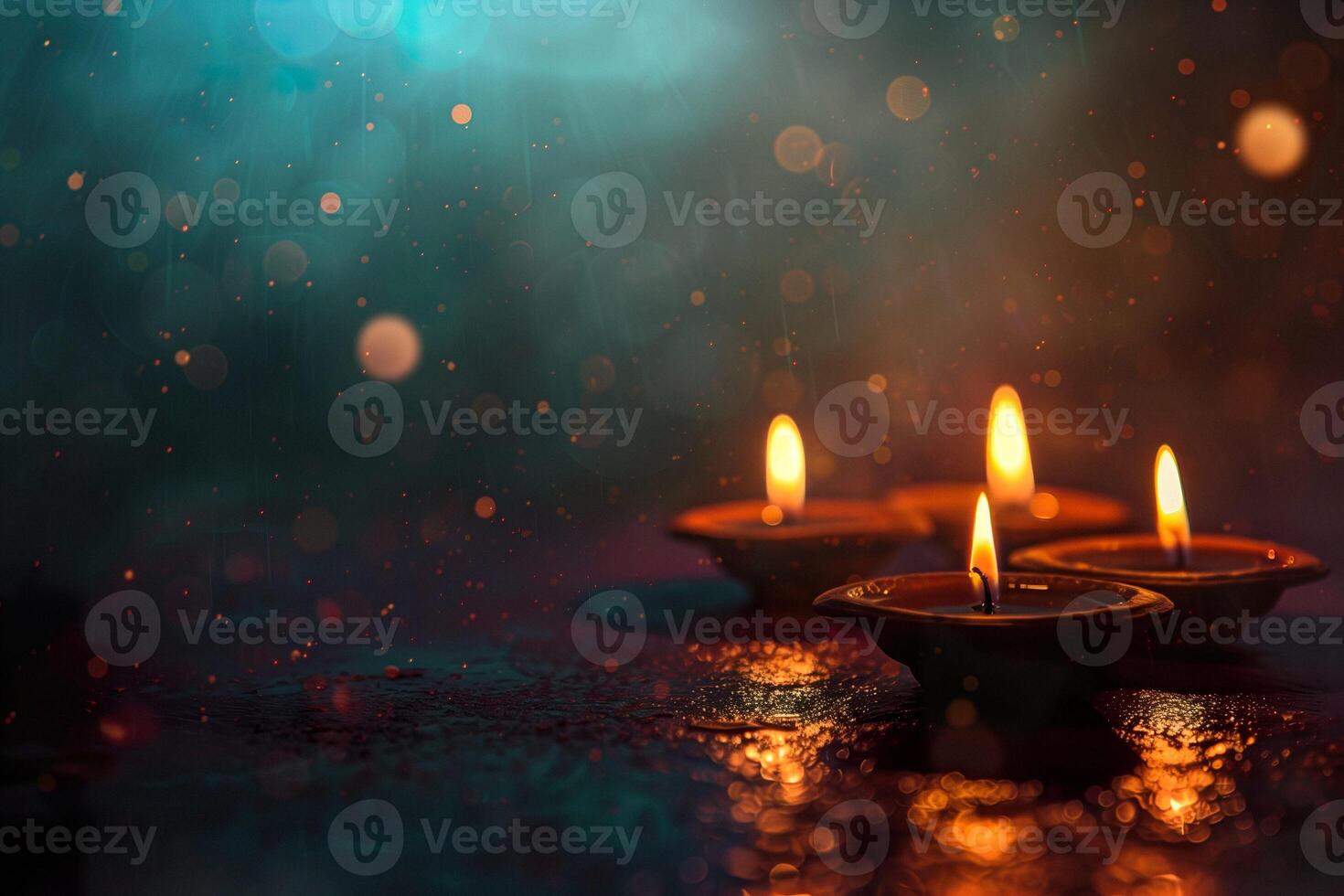 Diwali indian candles night background with copy space photo