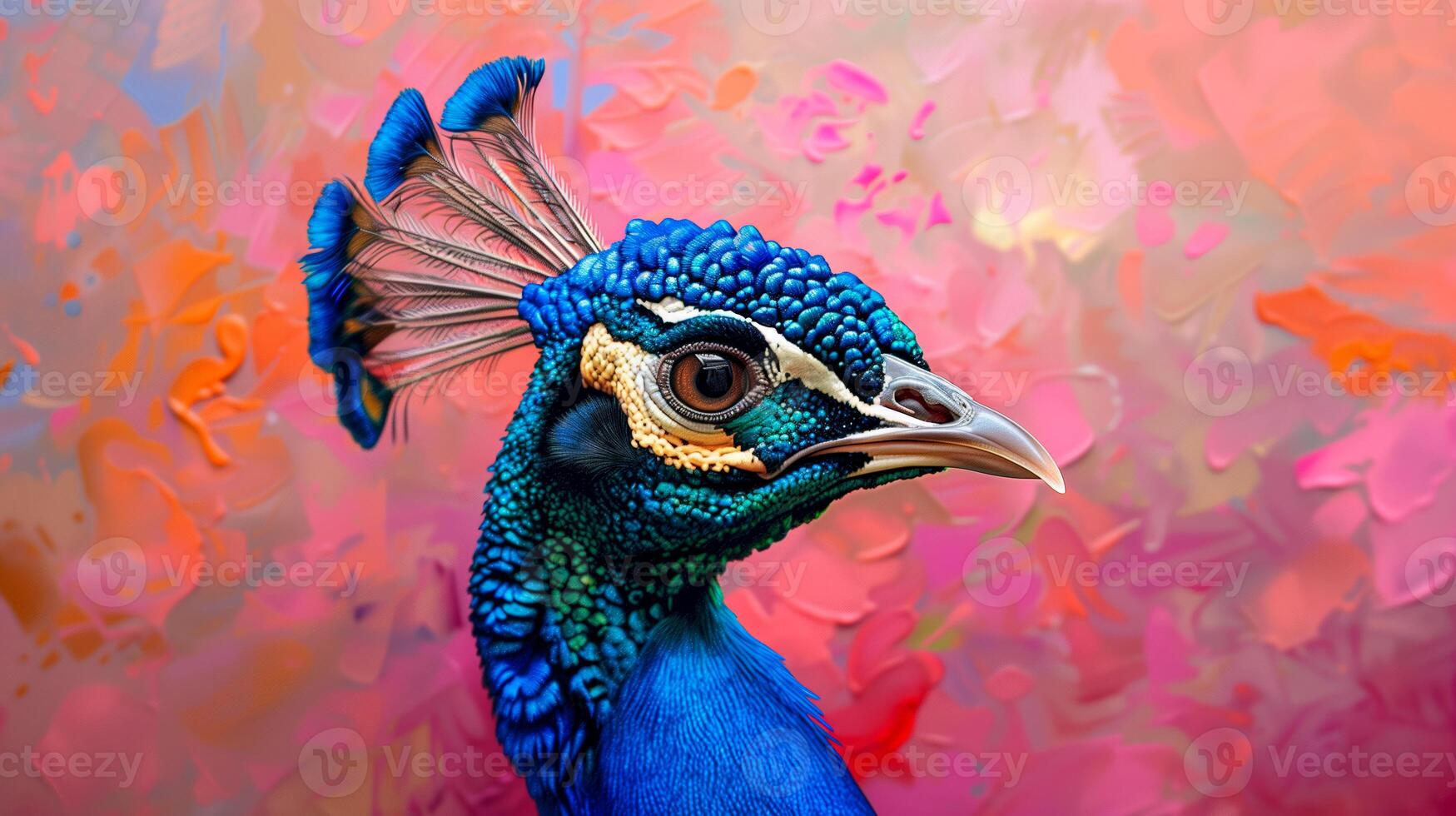 Peacock on pink hazy background photo