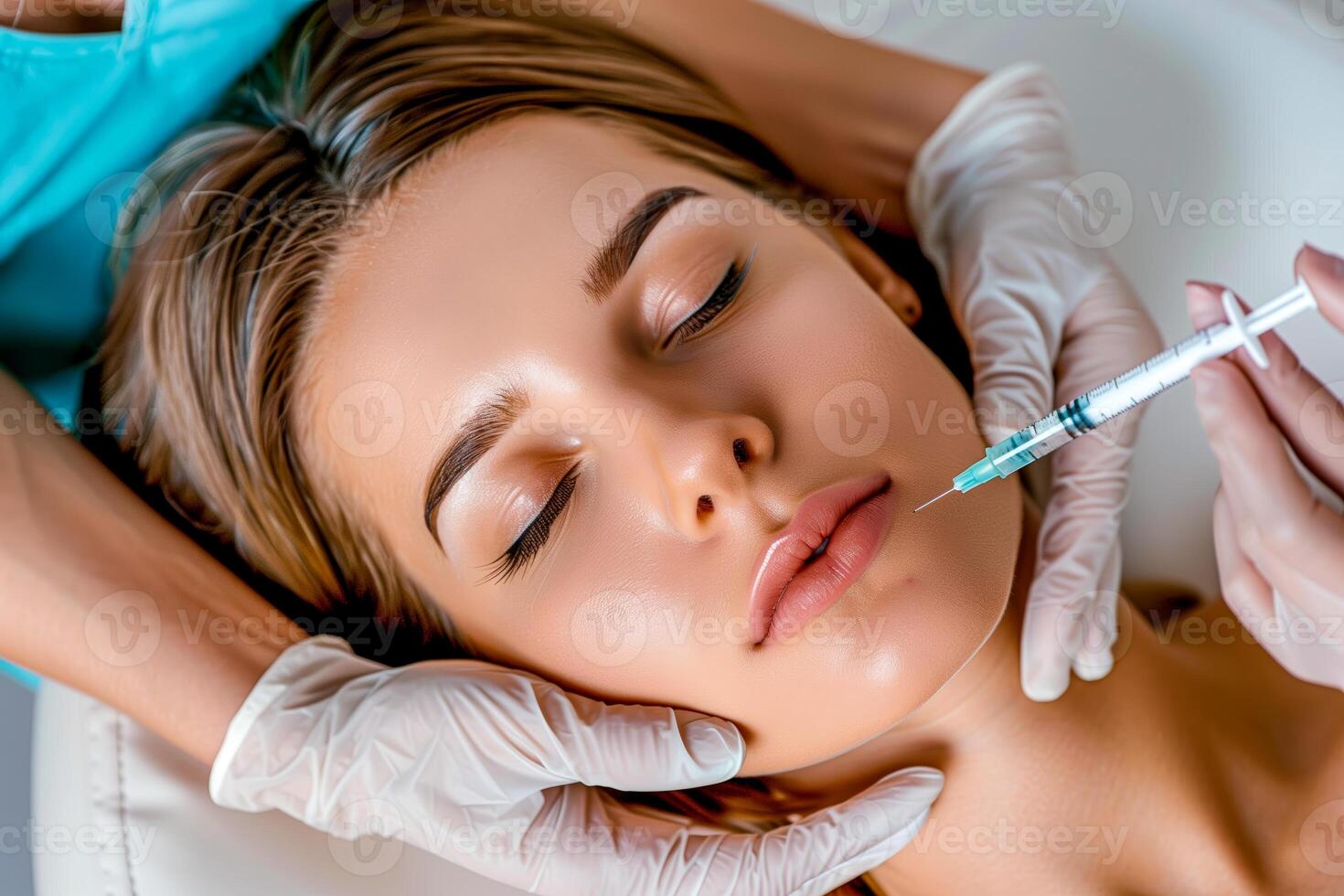 Doctor administering botox to woman photo