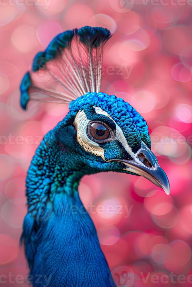 Peacock on pink hazy background photo