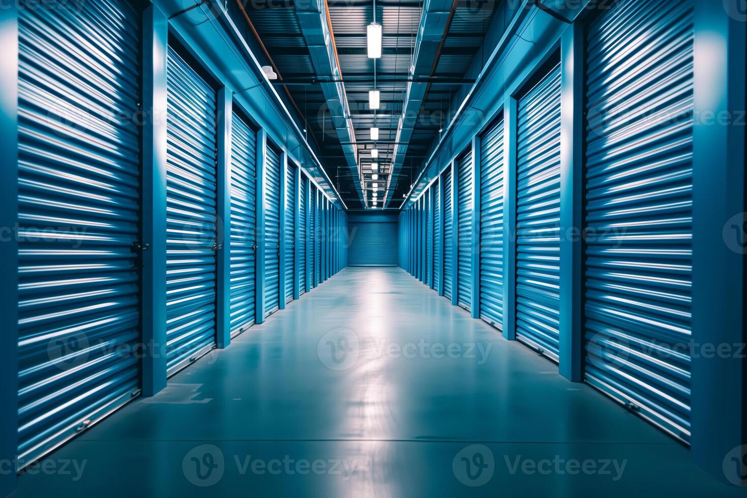 Blue storage units in corridor photo