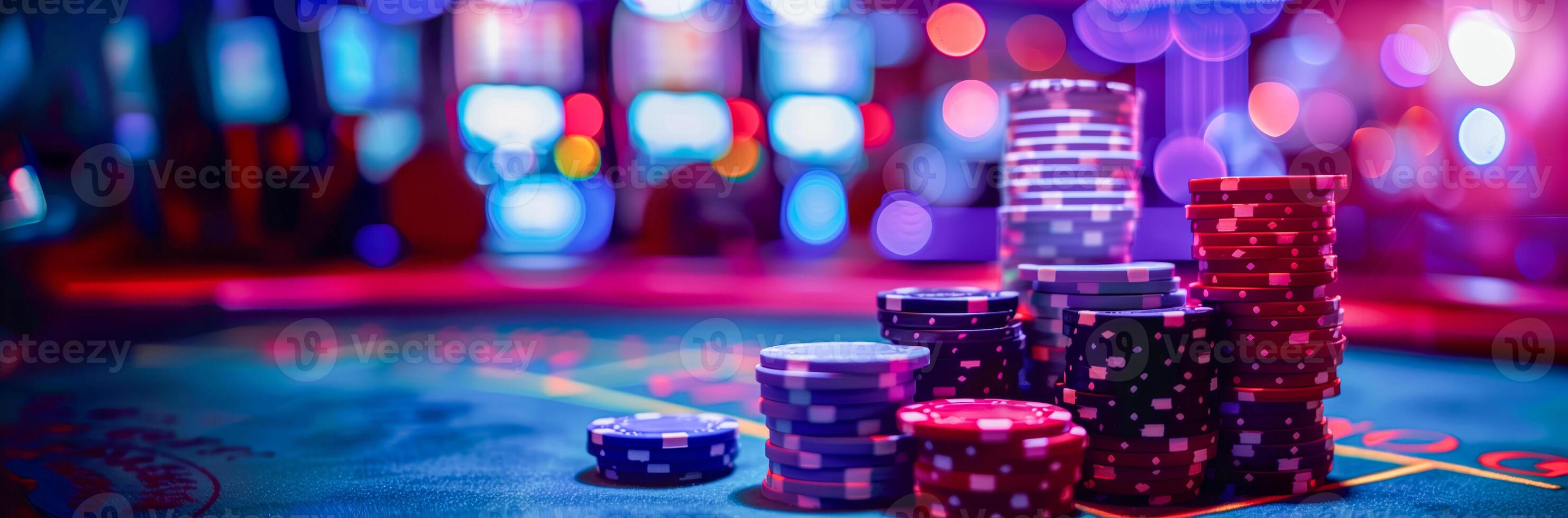 Casino table poker chips cards photo