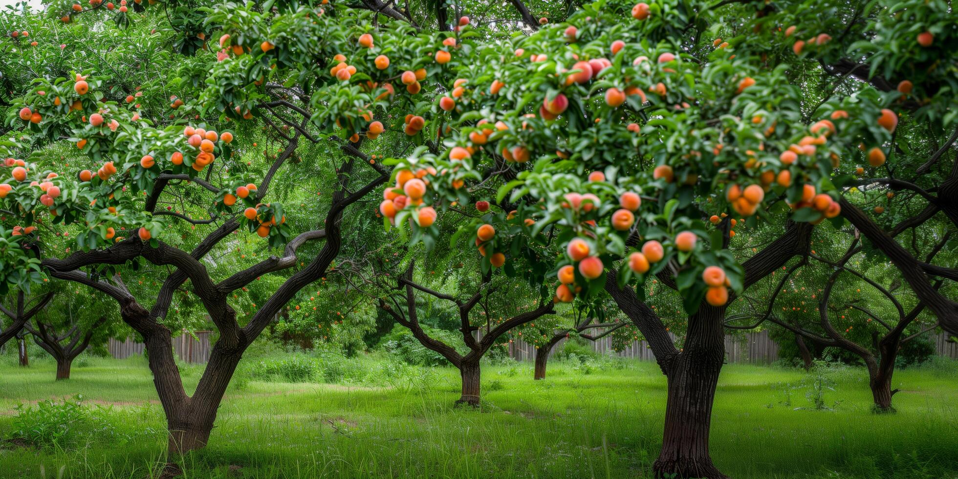 Abundant peaches on orchard trees photo