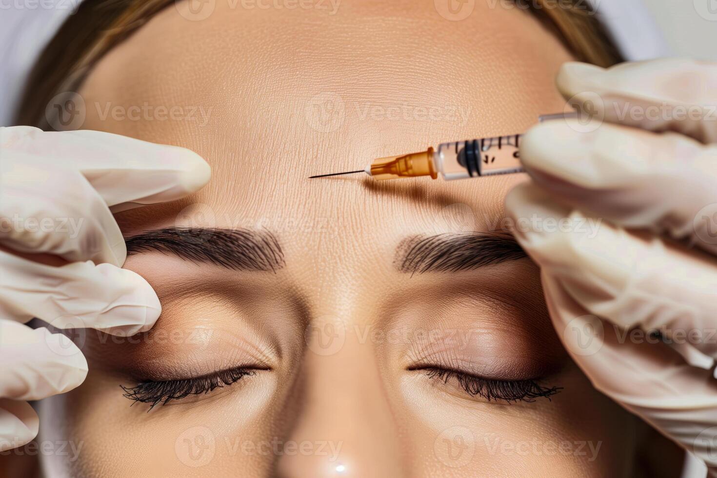Doctor administering botox to woman photo