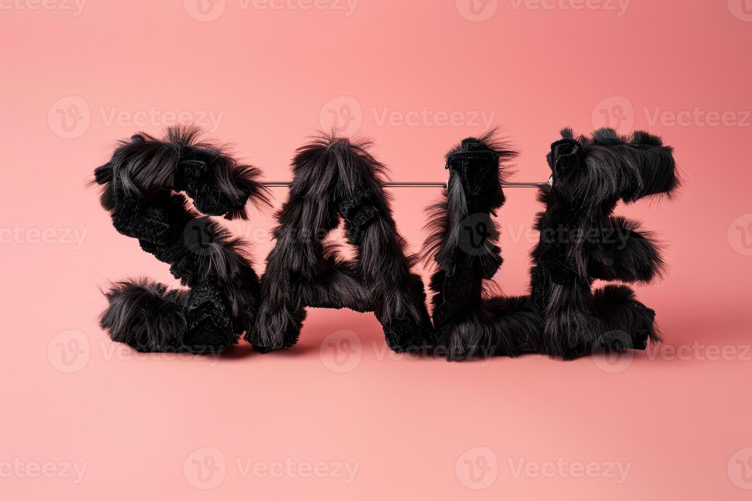 Black Plush SALE on Pastel Pink Background Minimalist Design photo