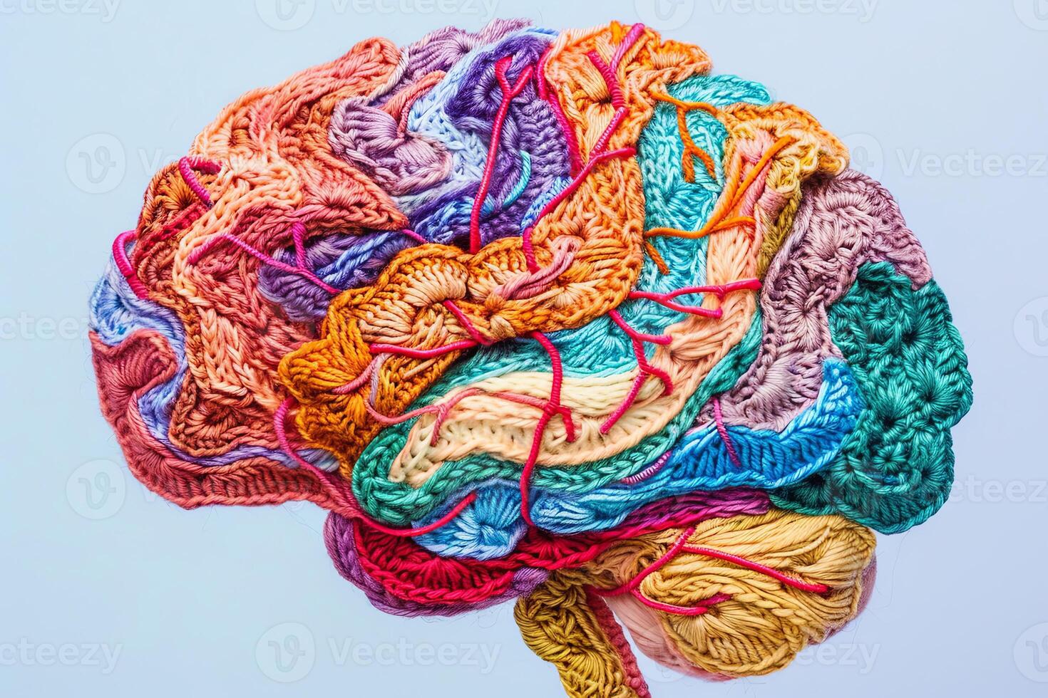 Colorful crocheted brain model. Creative artistic concept. photo