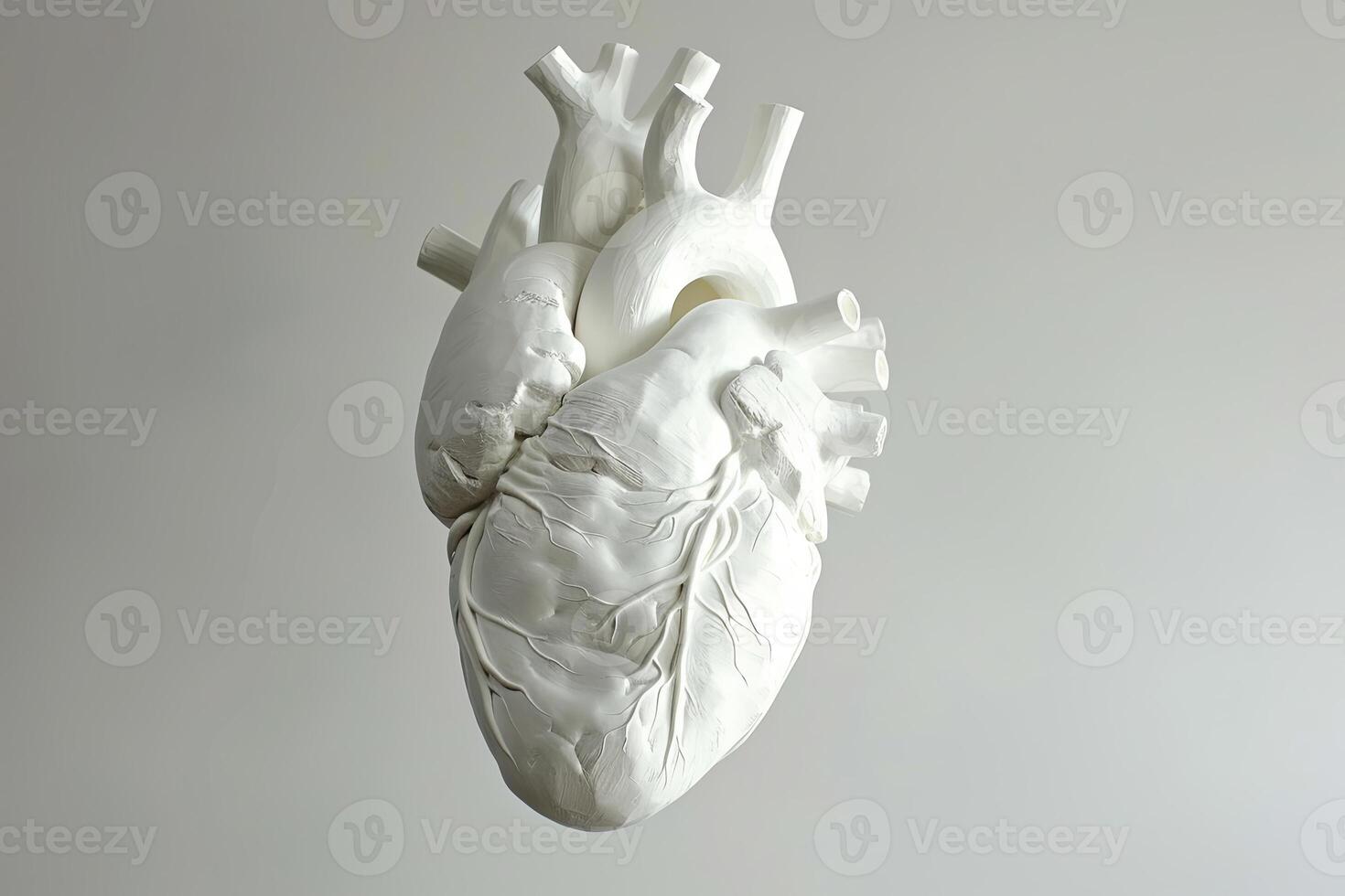 Ethereal floating heart sculpture in white. Art concept photo