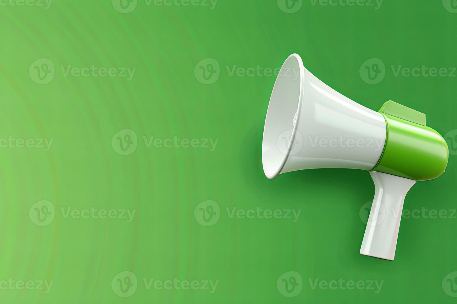 3D rendering of white megaphone on the right side with green background photo