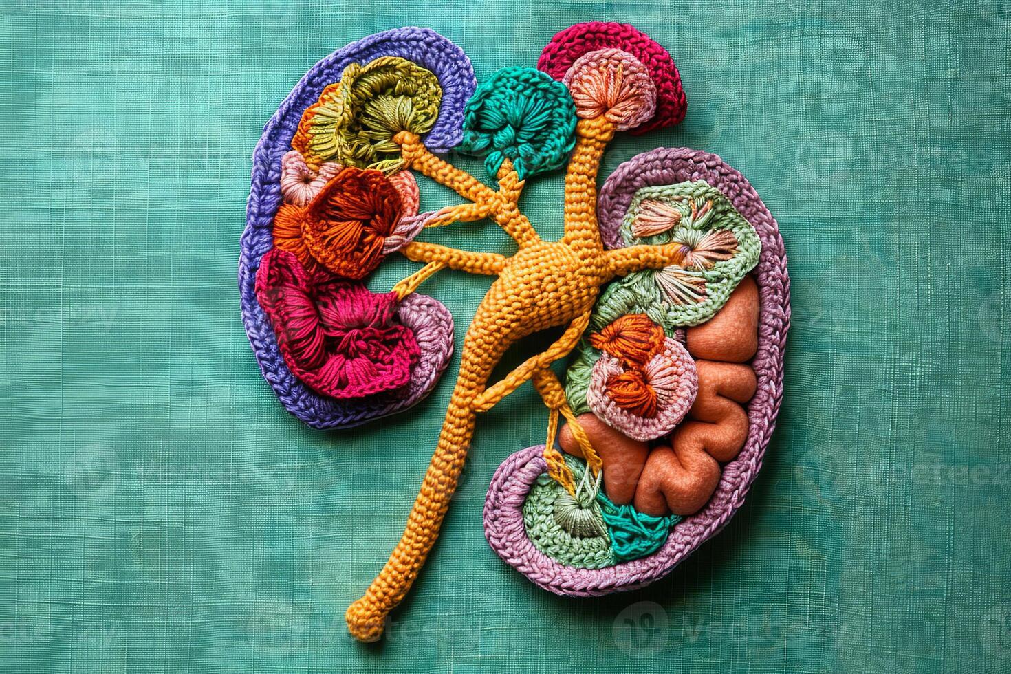 Handmade crocheted kidney. Artistic interpretation. photo