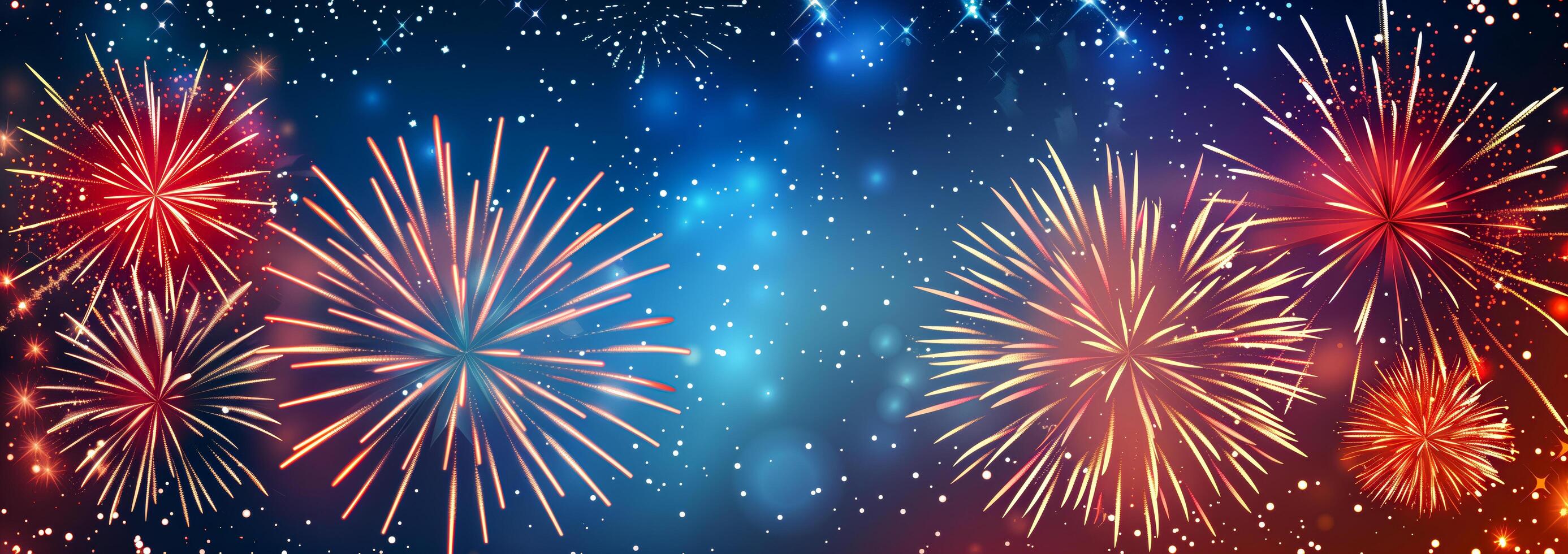 Fireworks explode with stars and snowfall photo