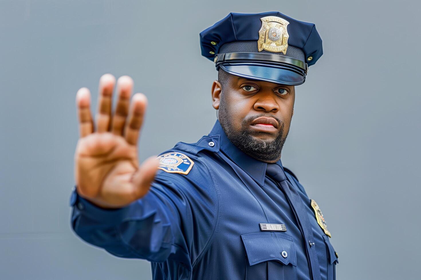 Police officer signaling to stop photo