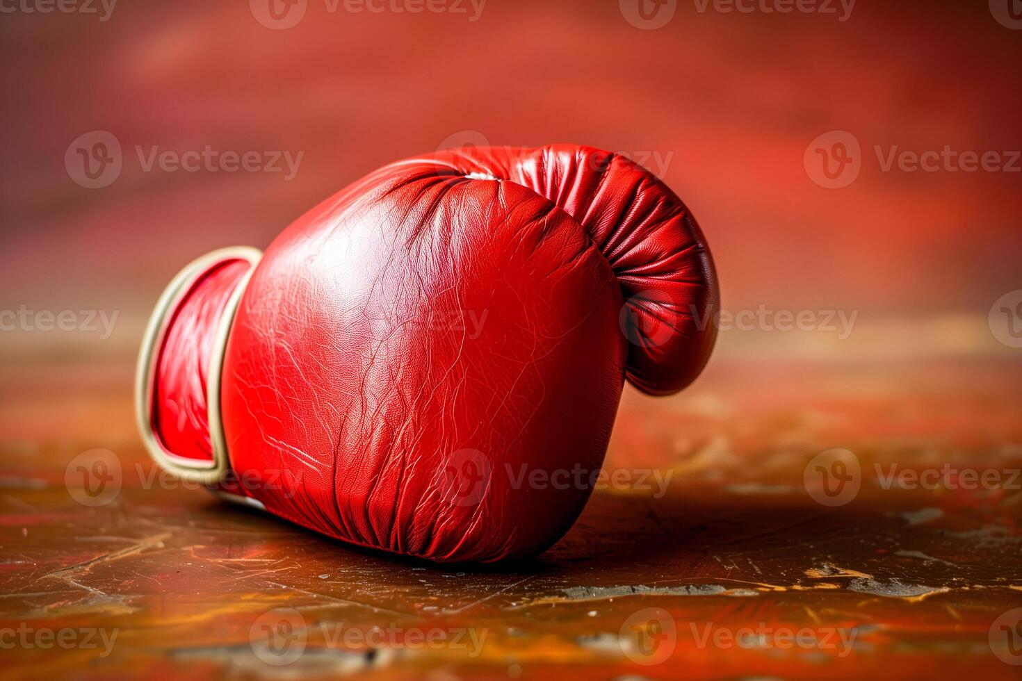 Red boxing glove close-up on table photo