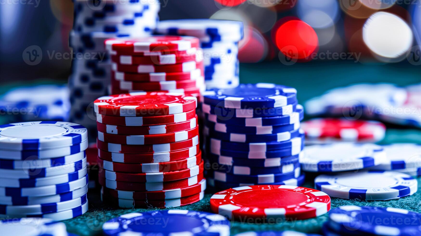 Poker chips close-up on table photo