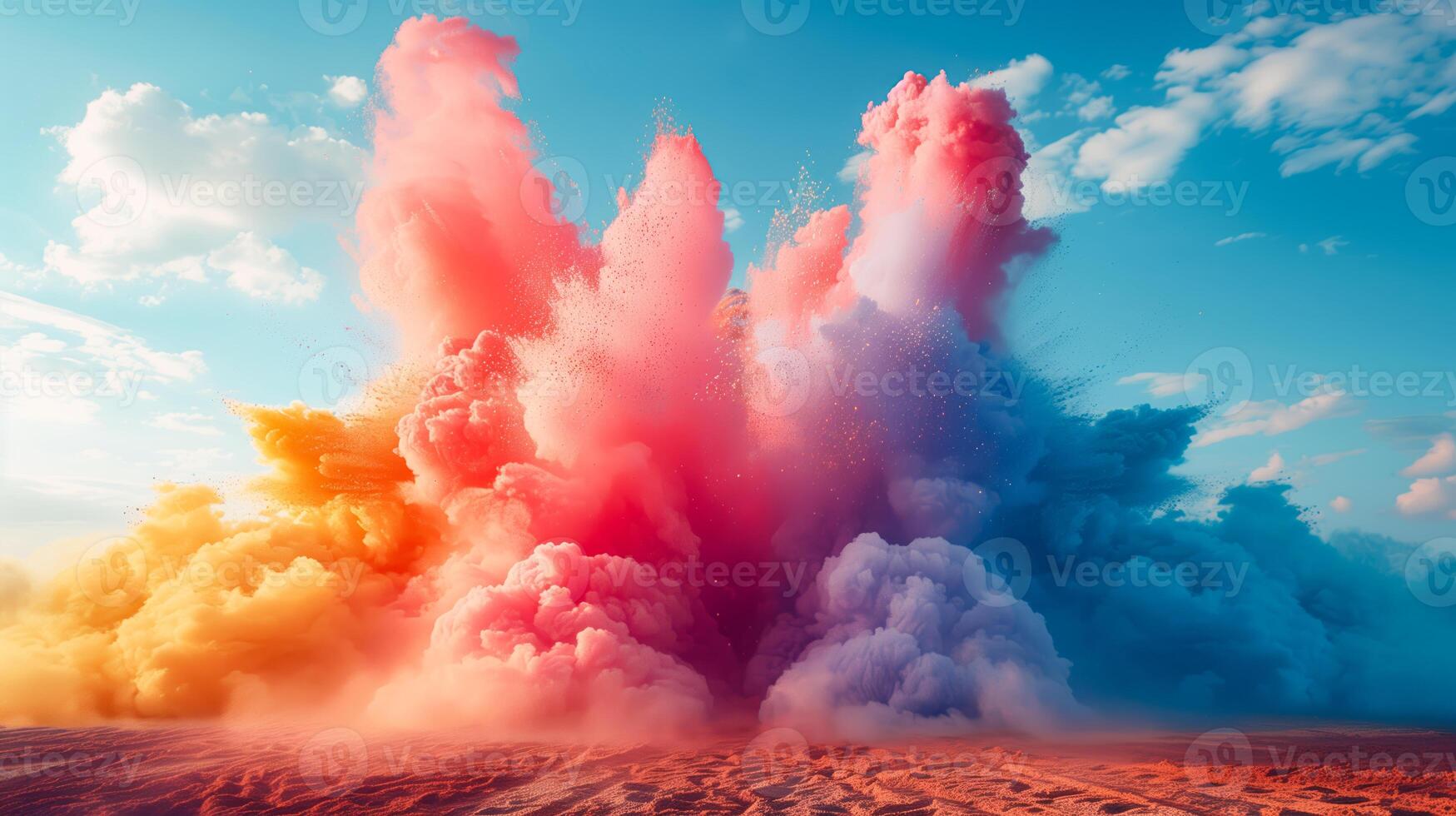 Pink and blue smoke cloud dispersing in the air photo