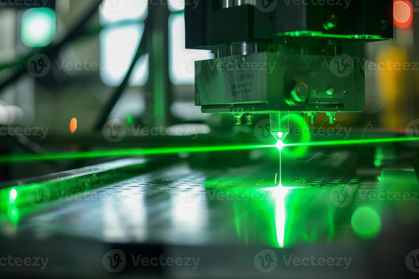 A close up of a machine with a green laser light on it photo