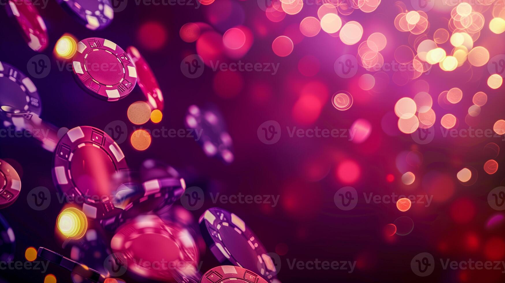 A close up of a bunch of casino chips on a table, banner photo