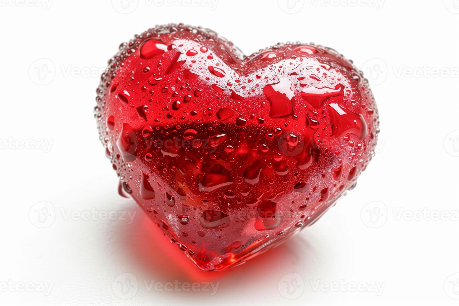 Red heart object covered in water droplets photo