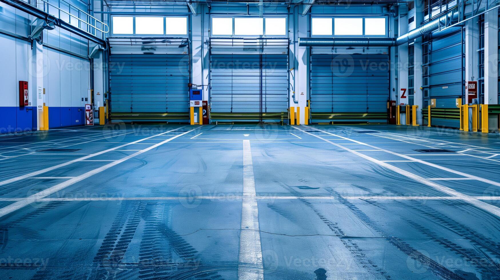 Warehouse with blue windows photo