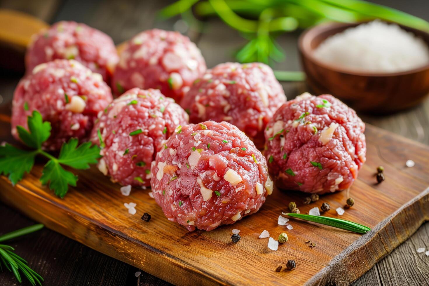 Meatballs With herbs and seasoning on black plate photo