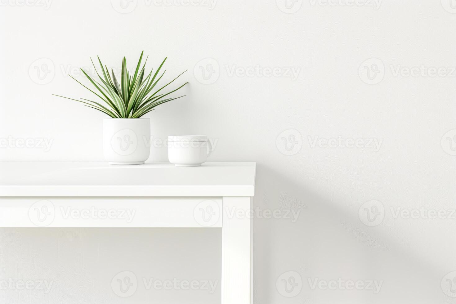 A plant in a white pot on a table photo