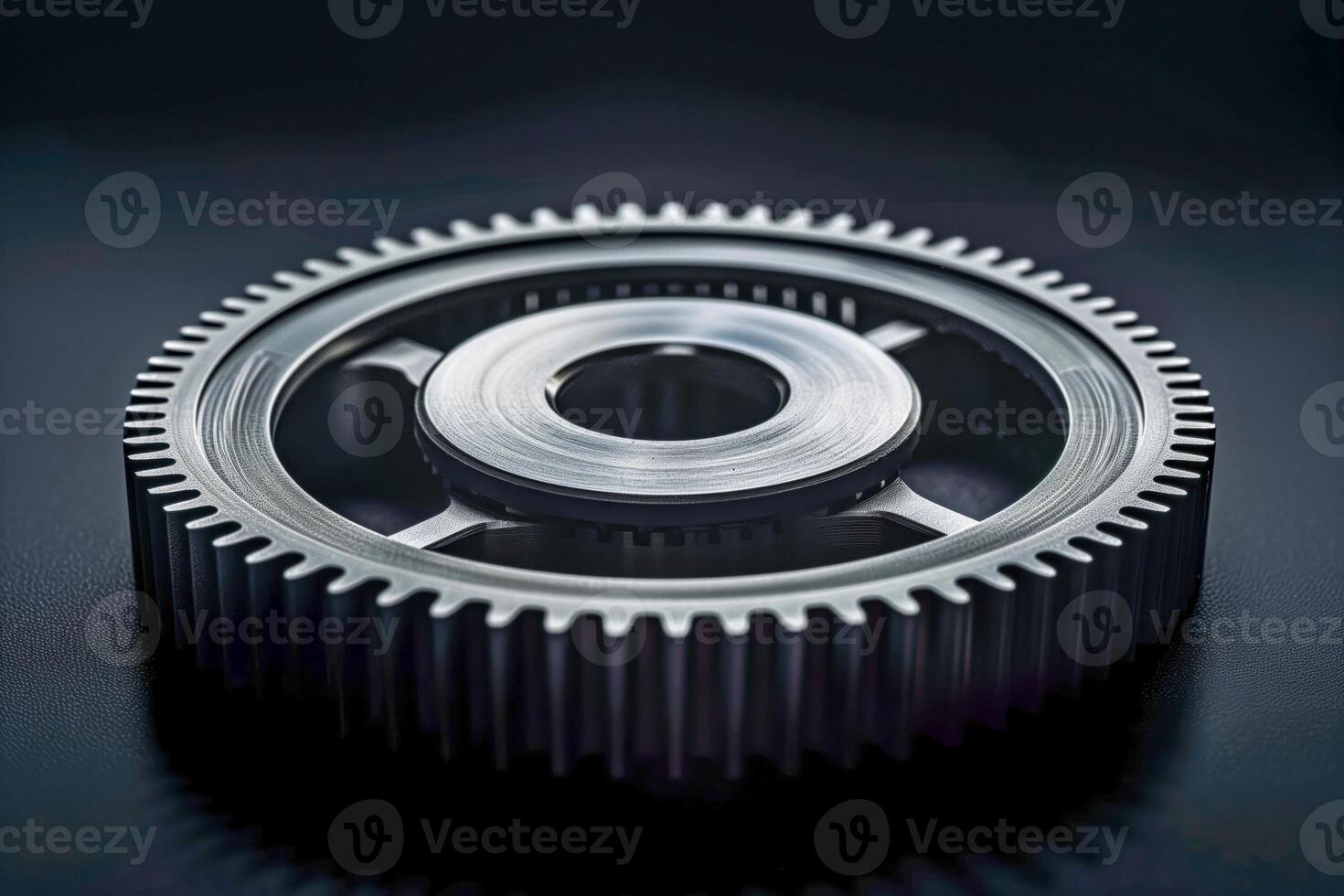 Gears on a black surface with a black background photo