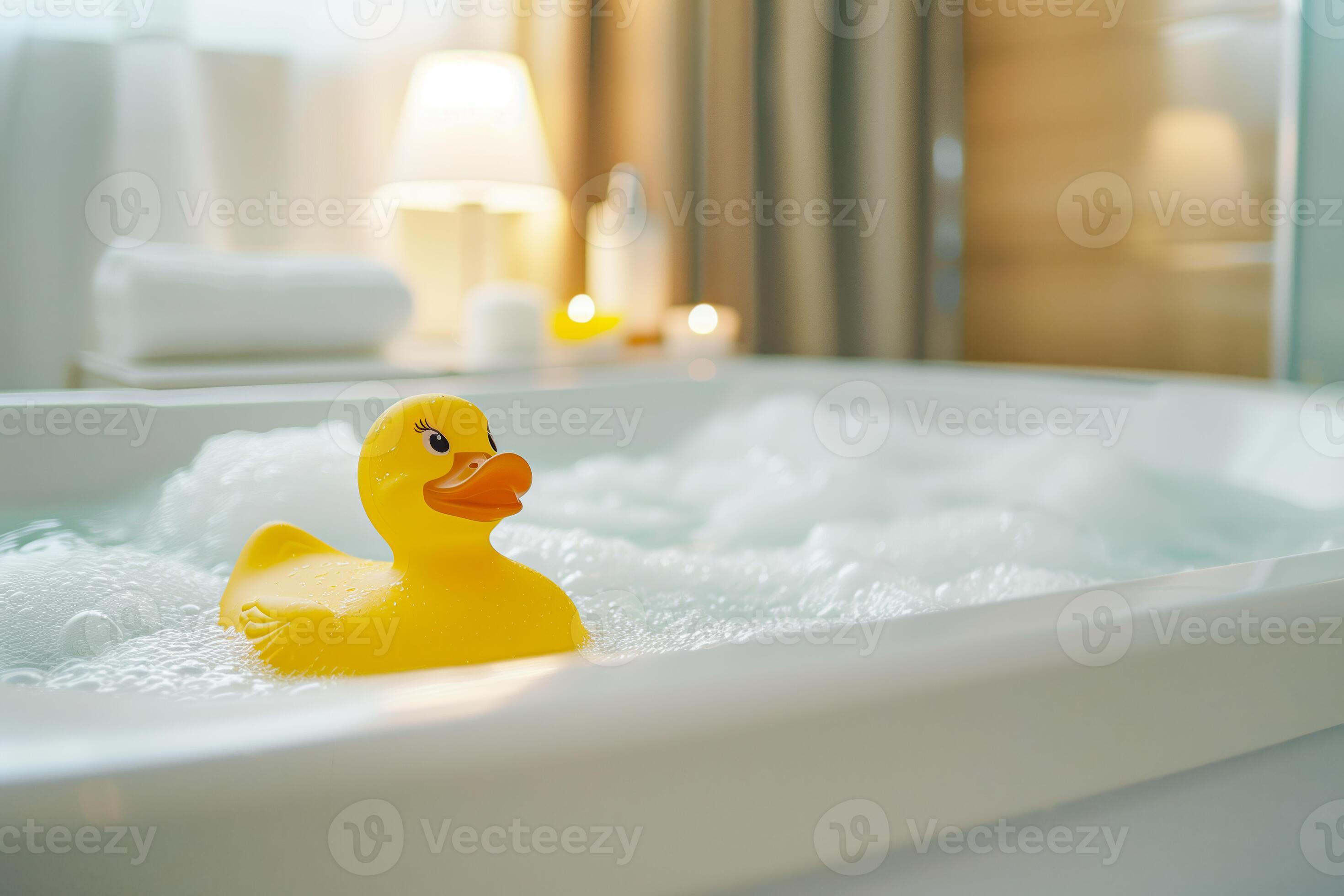 Rubber duck bathtub bubbles bath water yellow toy relaxation 46287444 Stock Photo at Vecteezy