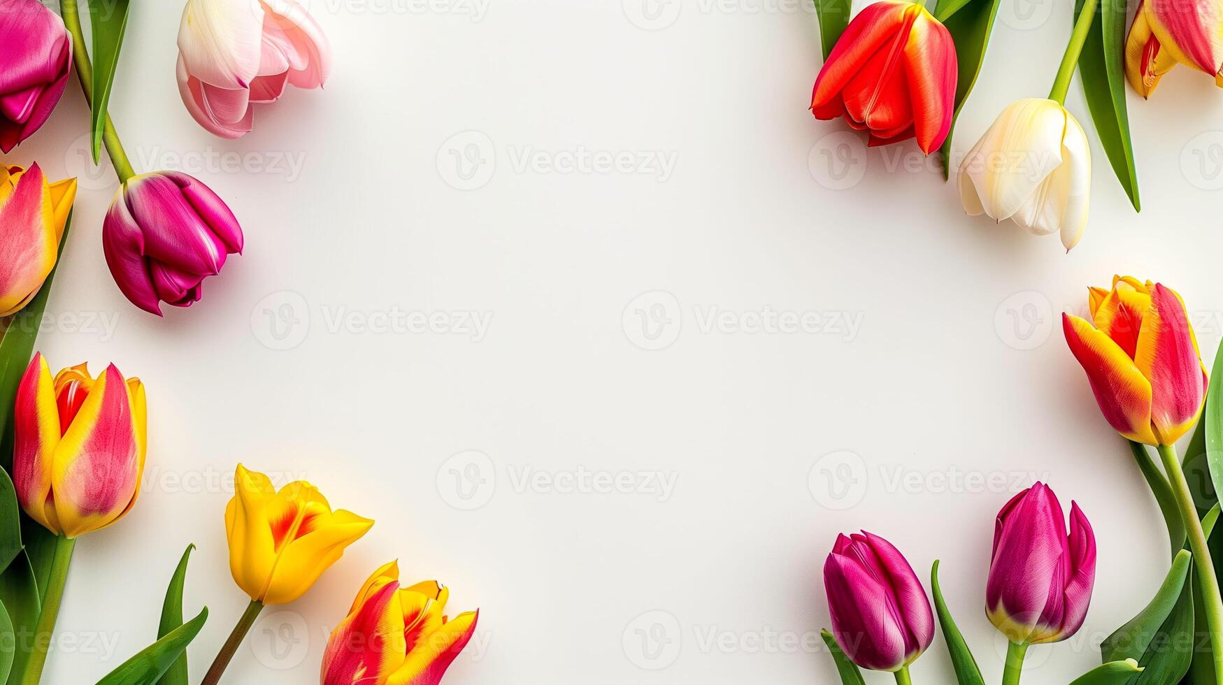 Many different colored tulips arranged in a circle photo