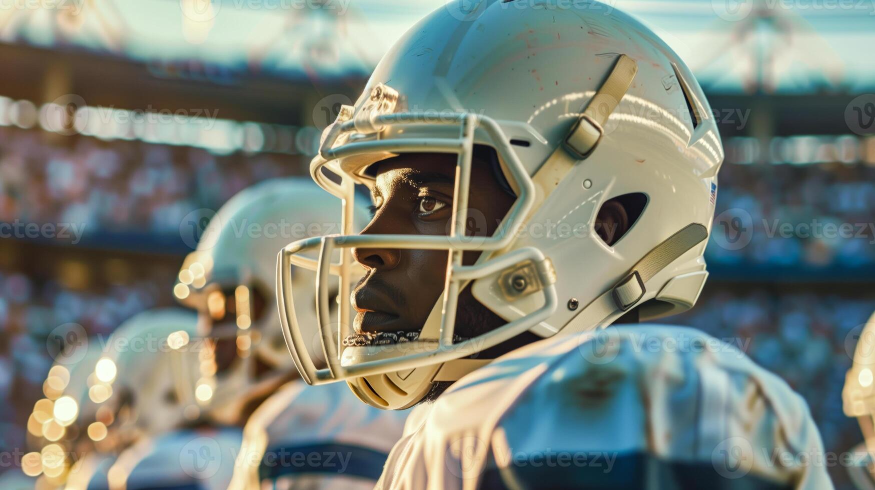 Football player in a white uniform with a helmet on photo