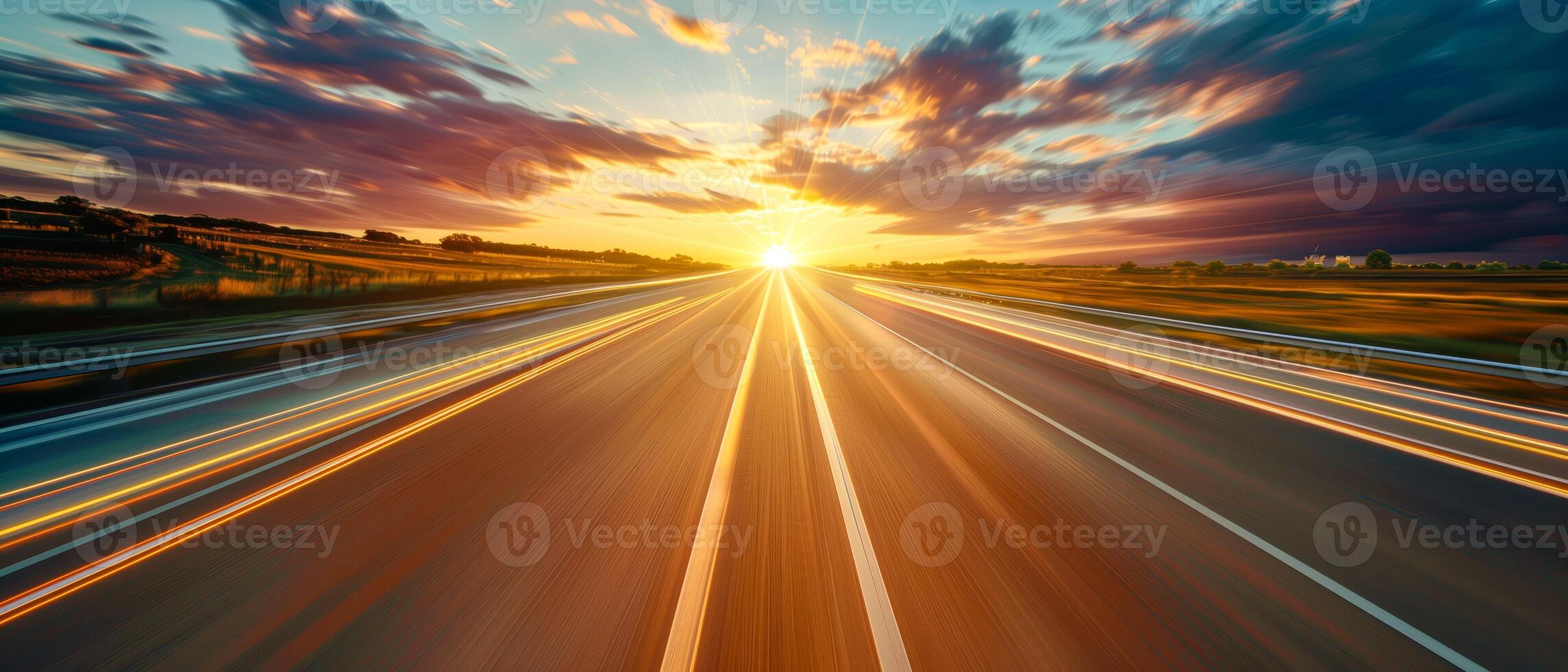 A highway at sunset with blurred view photo