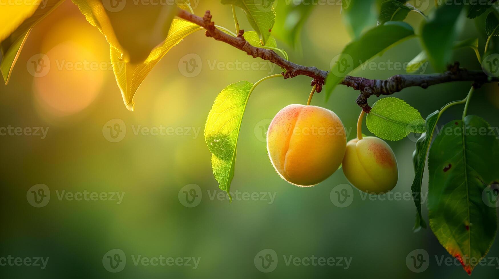 Two apricotes on tree branch photo