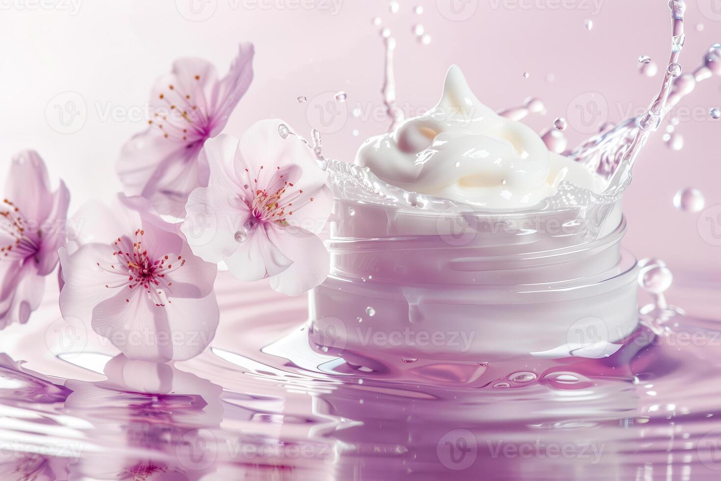 A jar of cream with a splash of water on it photo