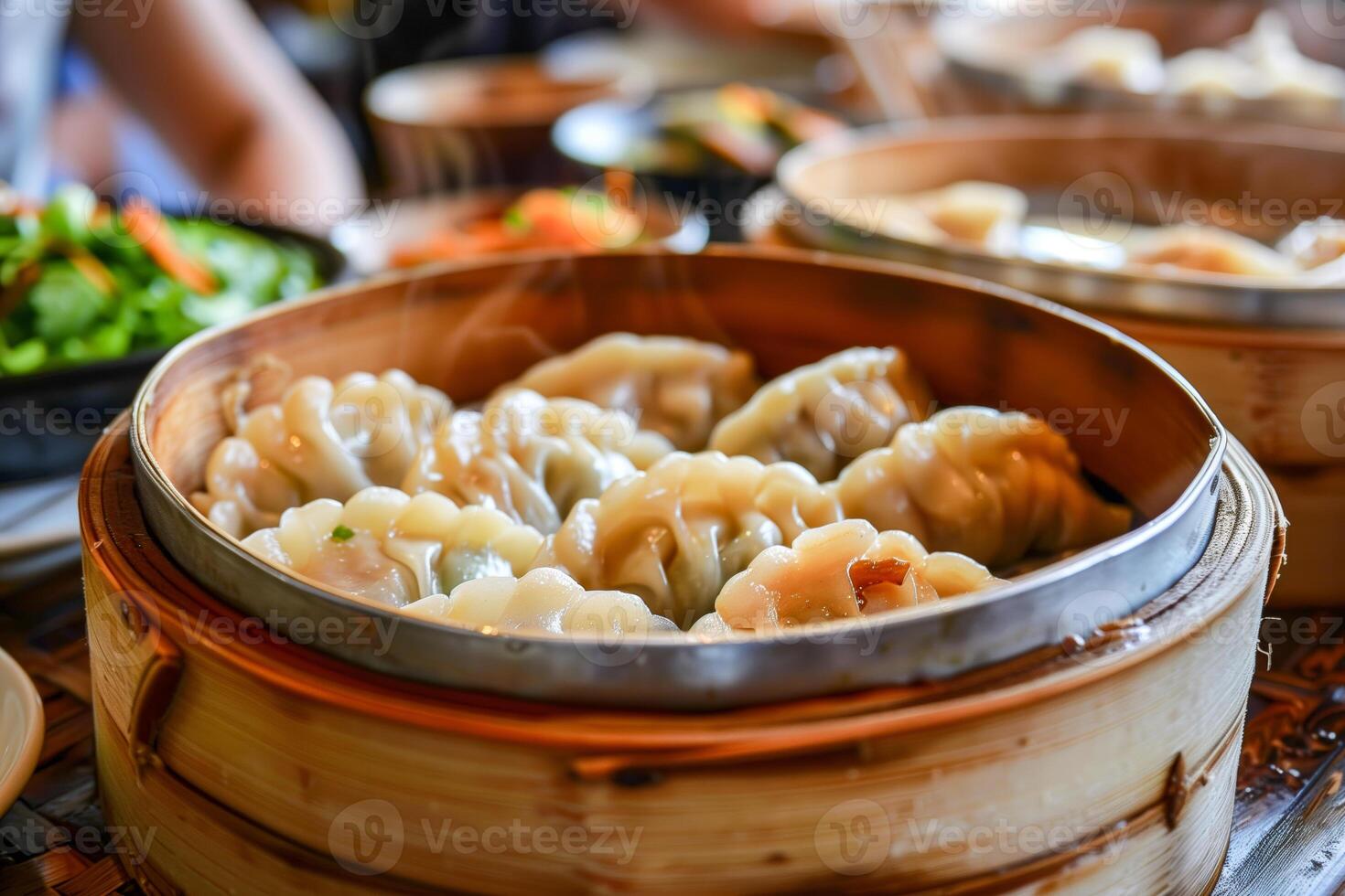 Dumplings in a wooden container photo