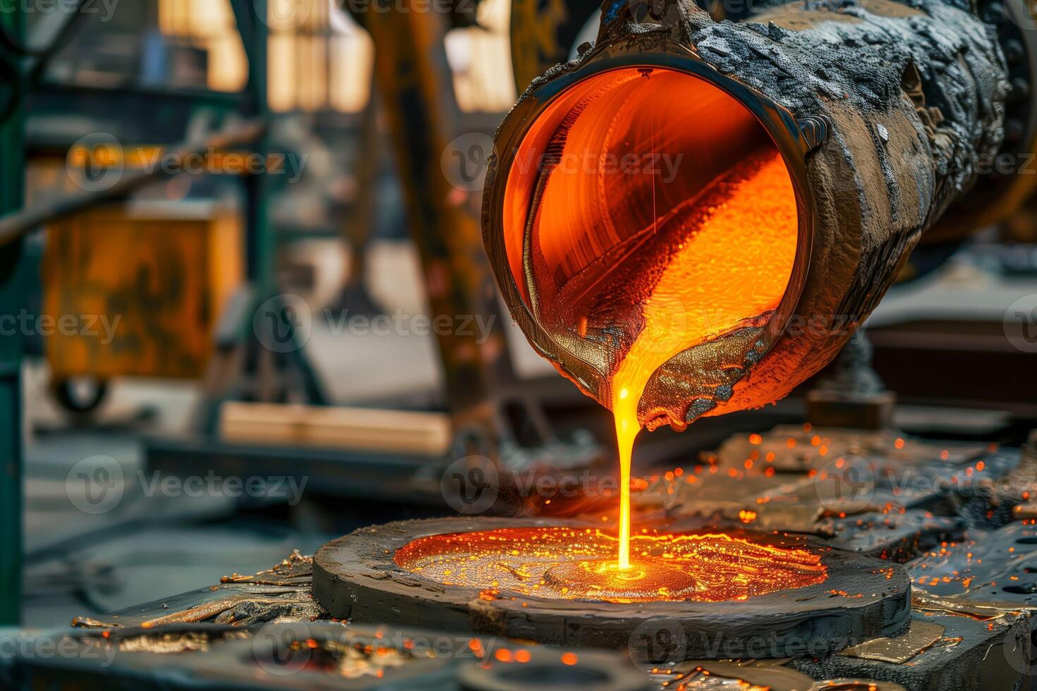 Pouring liquid into metal bowl at plant photo