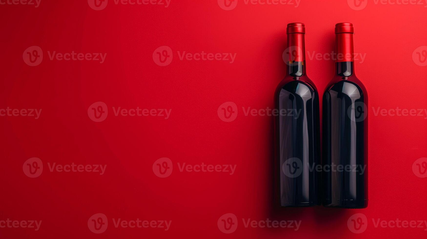 Two wine bottles on a red background photo