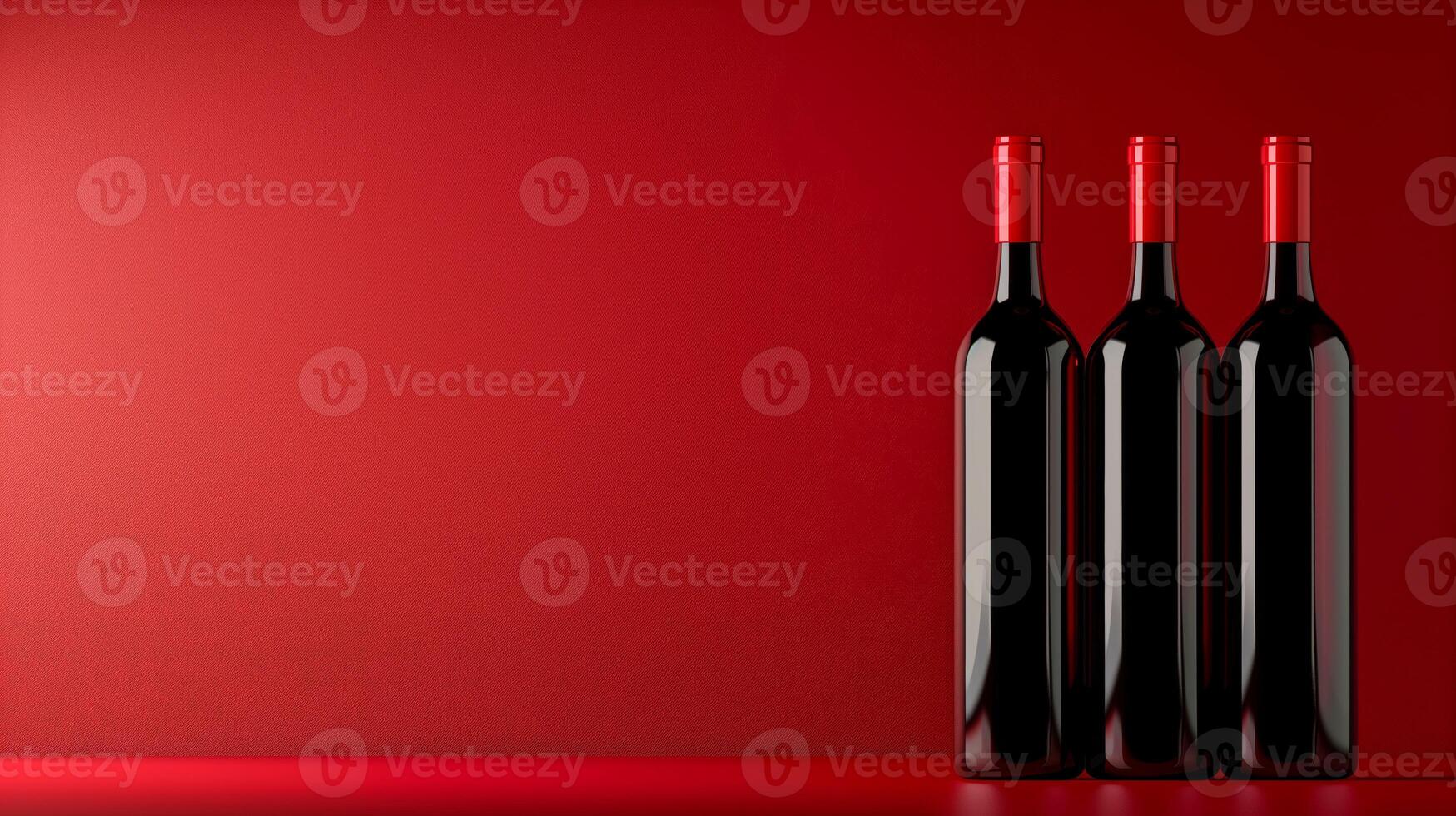 Three wine bottles on red table photo